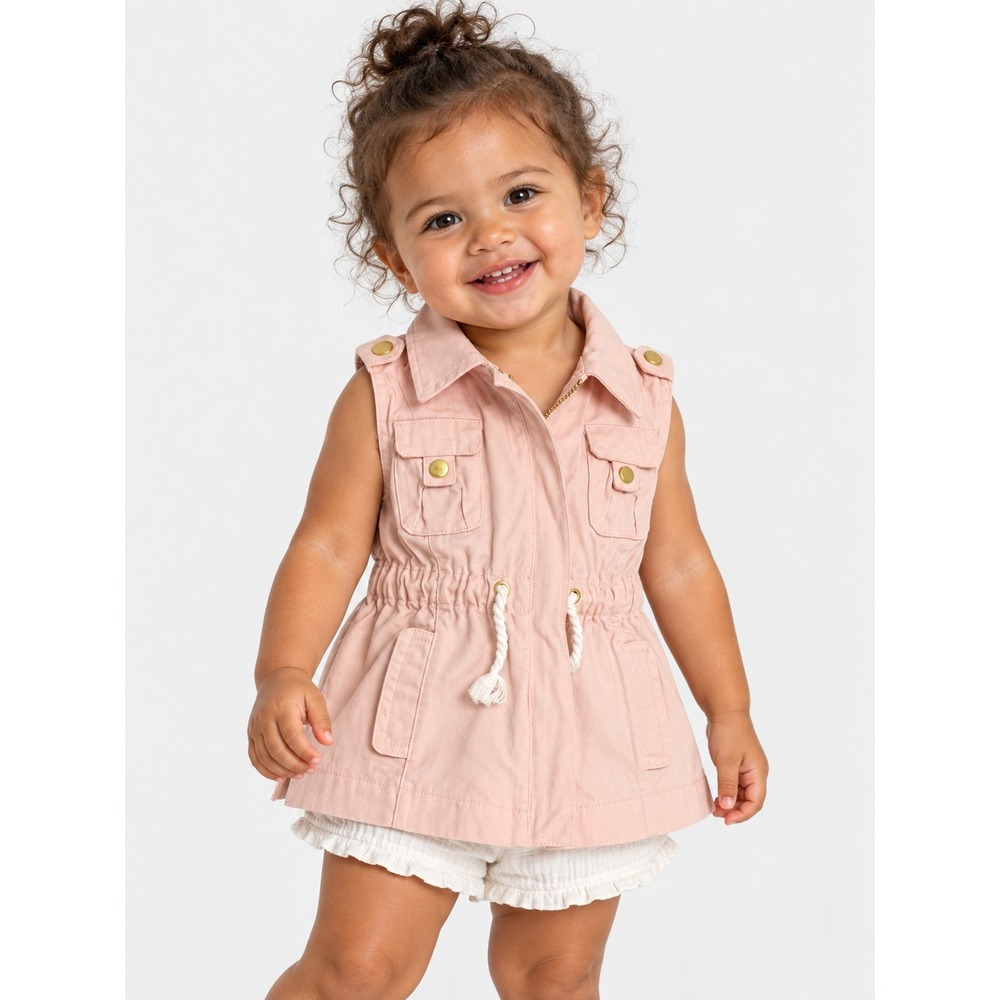 Aspen Kids Pink Cotton Utility Vest Jacket 18 M Sleeveless Pockets Drawstring